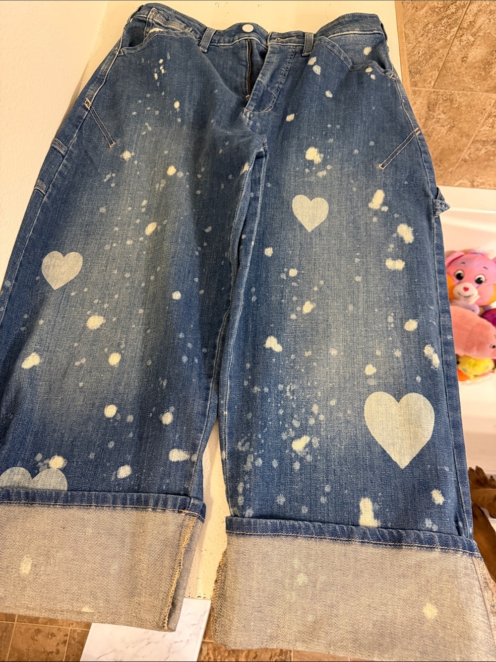 Women’s Pilcro Blue Heart Print Wide-Leg Denim Pants